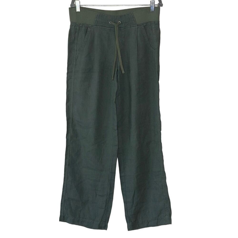 Athleta Reverie Jasper Olive Green Wide Leg Linen Pants Size 2